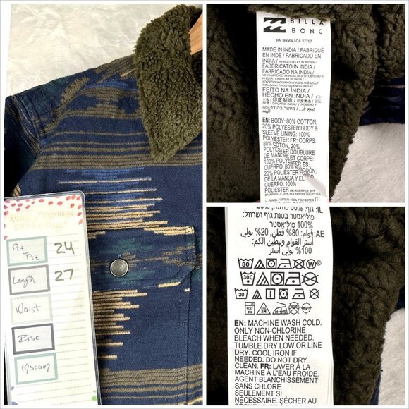 Billabong Barlow Sherpa Mens Jacket Large Aztec Print Blue Tan Southwestern NWT - Picture 9 of 10